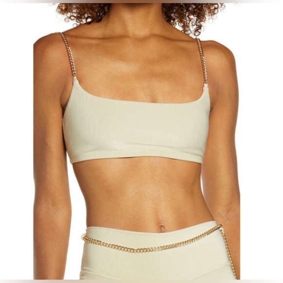 WeWoreWhat x Revolve Chain Cami bra top Gold Hardware Ribbed Khaki Size Medium - Picture 5 of 14